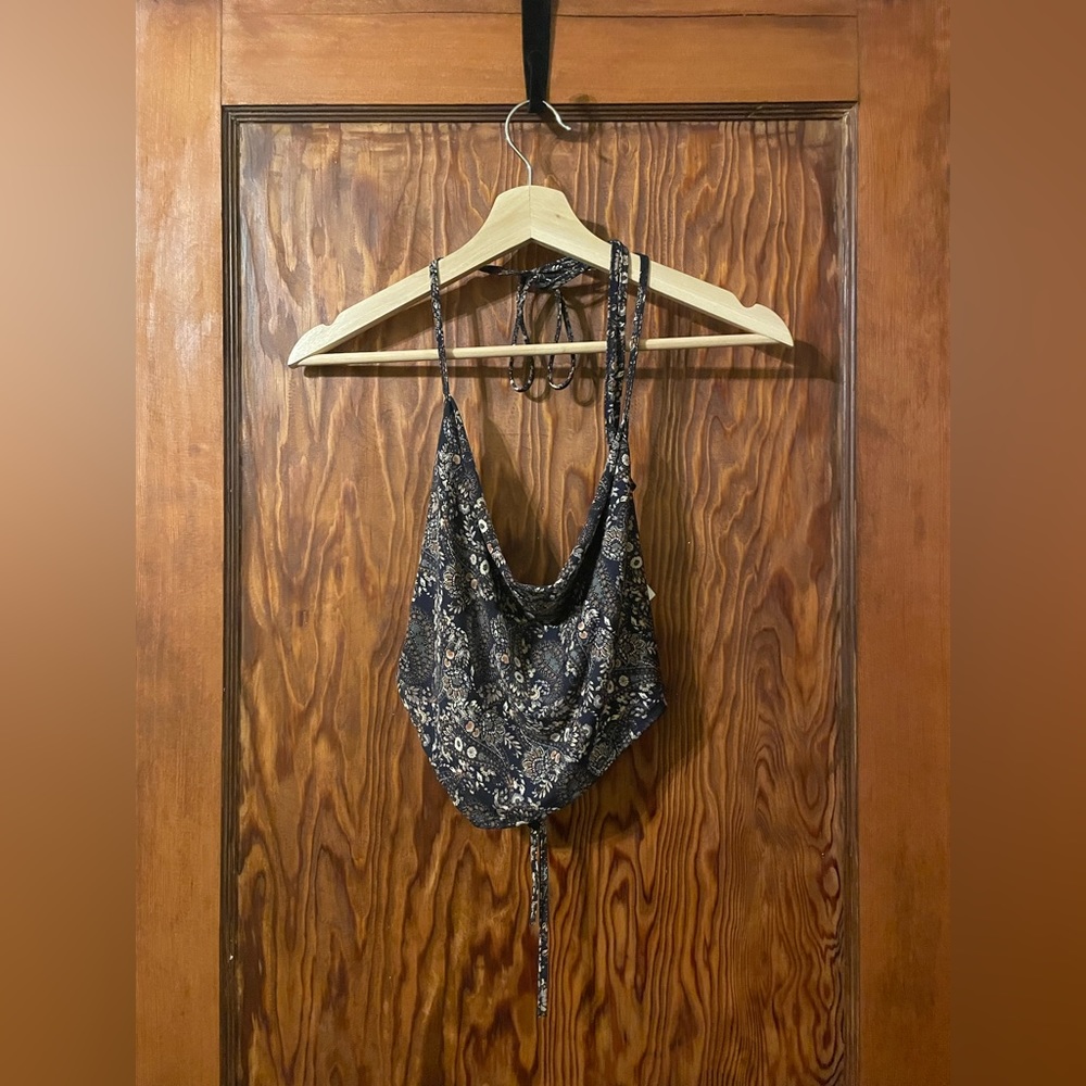 Lovely Day Blue Paisley Print Halter Crop Top